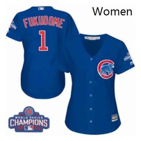 Womens Majestic Chicago Cubs 1 Kosuke Fukudome Authentic Royal Blue Alternate 2016 World Series Champions Cool Base MLB Jersey